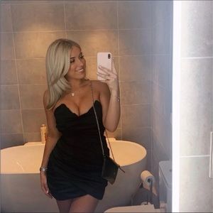 RARE HOUSE OF CB 'Emanuela' Black Draped Ruched Mini Dress NWOT